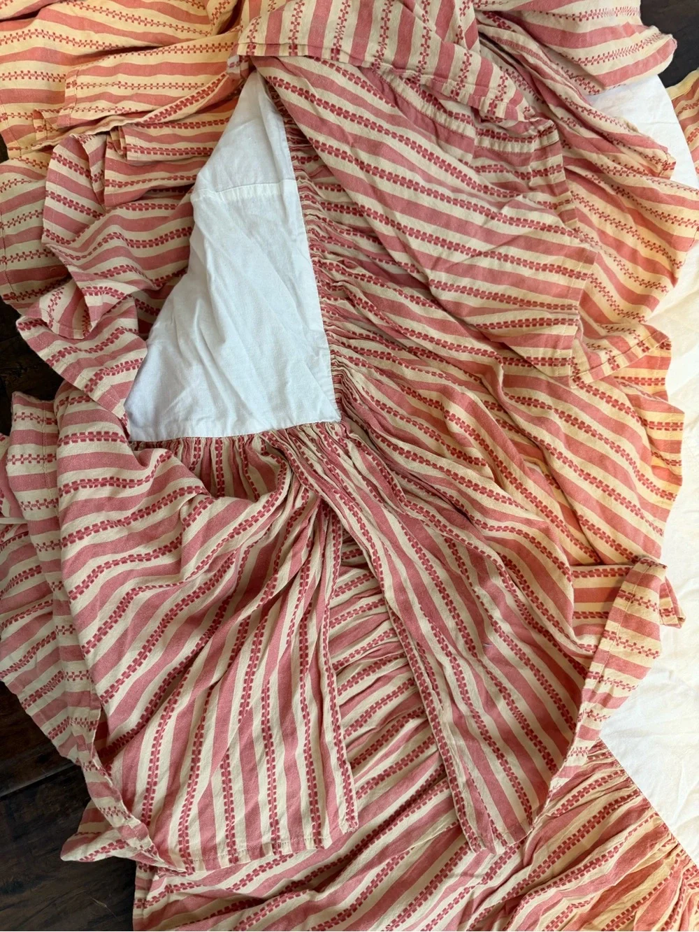 Queen Striped Salmon and Cream bed skirt and standard pillow shams. - Picture 5 of 6
